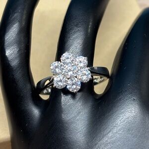Diamonique Sterling Silver Flower Ring size 7